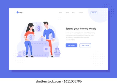 UI Landing Page Vector Illustration Business Finance Man Saving Money On Wallet Fintech Bank For Savings People Character Flat Design Style