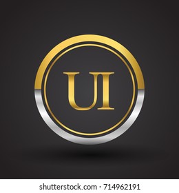 UI Letter logo in a circle, gold and silver colored. Vector design template elements for your business or company identity.