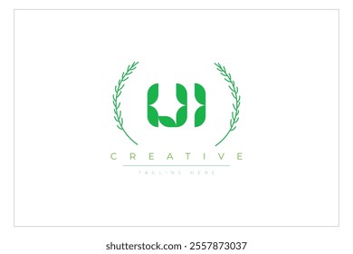 UI letters eco logo with leaf. Fresh nature and healthy leaf logo design.