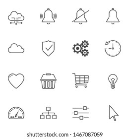 UI line icons set. linear style symbols collection, outline signs pack. vector graphics. Set includes icons as cloud computing, network server connection, computer mouse cursor, lamp, shopping basket