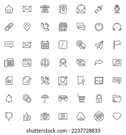 UI line icons set. linear style symbols collection, outline signs pack. User interface vector graphics. Set includes icons as phone call, email, contact, chat comment, message, social media, support 