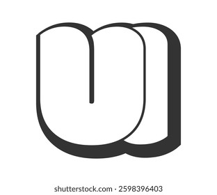 UI logo, bubble comic lettering, rounded in graffiti style black and white silhouette. Trendy preschool U and I letter text for festival party, personal initials, children funky print and web. 