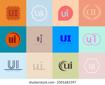 UI logo company template. Letter u and i logotype. Set different classic serif lettering and modern bold text with design elements. Initial font typography. Collection trendy business identity.