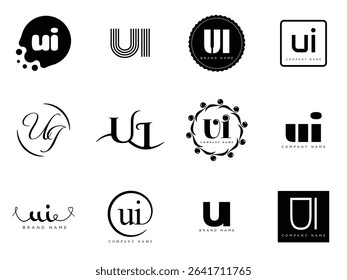 UI logo company template. Letter u and i logotype. Set different classic serif lettering and modern bold text with design elements. Initial font typography. Collection trendy business identity.