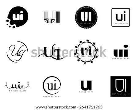 UI logo company template. Letter u and i logotype. Set different classic serif lettering and modern bold text with design elements. Initial font typography. Collection trendy business identity.