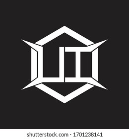 Monograma del logotipo de la interfaz de usuario con modelo hexagonal y de cuatro ejes