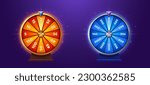Ui lucky game spin with prize. Casino fortune wheel vector icon design. Win free gift in orange or blue roulette with luck. Turn lottery interface popup clipart collection for online app with bonus