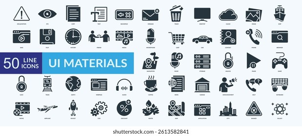 Ui materials icon collection set with cloud, media, microphone, browser, music