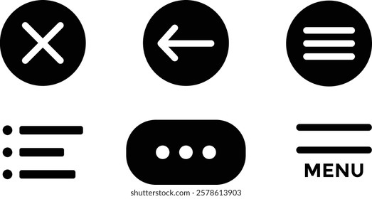 Ui menu icons. Set Hamburger Menu icon. Includes vector buttons for website UI navigation, featuring hamburger or burger line menu icons for 
