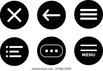 Ui menu icons. Set Hamburger Menu icon. Includes vector buttons for website UI navigation, featuring hamburger or burger line menu icons for 
