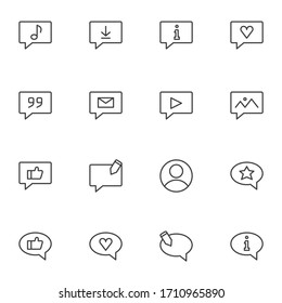 UI message line icons set, outline vector symbol collection, linear style pictogram pack. Signs, logo illustration. Set includes icons as speech bubble, voice message, support information, feedback 