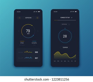 Ui mobile design template. Smartphone application interface elements. Mobile app infographic template with pie charts, workflow, web design.