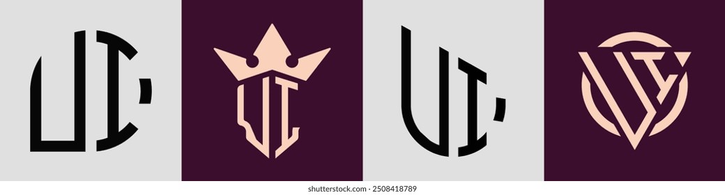 UI modernes Anfangsbuchstaben Logo Design Vektorbündel. Es wird geeignet sein, für welches Unternehmen oder Markenname diese anfänglichen beginnen.