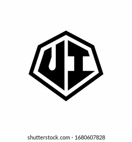 UI monogram logo with hexagon shape and line rounded style design template isolated on white background