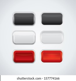 UI push buttons, black, red and white variations with rollover