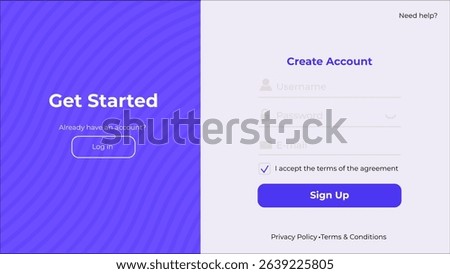 UI register form. Sign up page with minimalistic style. Simple and modern template for websites