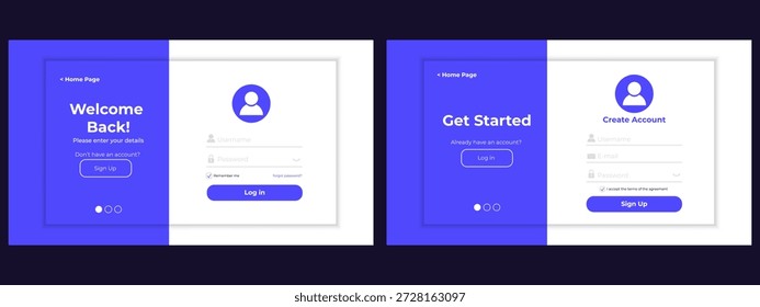 Registro de interfaz de usuario y Plantilla de Inicio de sesión. Formas de Iniciar sesión y Registrarse con Botones e íconos. Diseño moderno de registro de usuarios para Sitios web