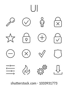 UI related vector icon set. Well-crafted sign in thin line style with editable stroke. Vector symbols isolated on a white background. Simple pictograms.