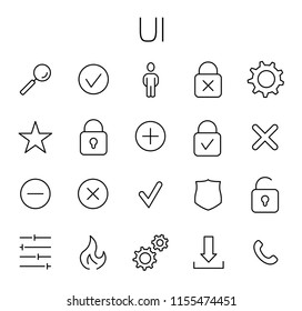 UI related vector icon set. Well-crafted sign in thin line style with editable stroke. Vector symbols isolated on a white background. Simple pictograms.