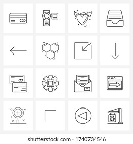 UI Set of 16 Basic Line Icons of office; file; heart; email; angel Vector Illustration