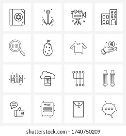 UI Set of 16 Basic Line Icons of tracking code; search; film camera; magnifier; real Vector Illustration