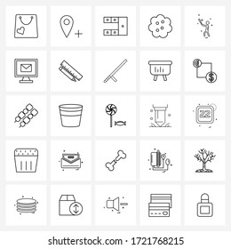 UI Set of 25 Basic Line Icons of games; meal; table; food; fry Vector Illustration