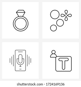 UI Set of 4 Basic Line Icons of engagement; mobile; ring; exploding; voice Vector Illustration