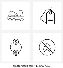 UI Set of 4 Basic Line Icons of car; coin; transport; tag; dollar Vector Illustration