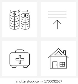 UI Set of 4 Basic Line Icons of investment; first; dollar; upload; health Vector Illustration
