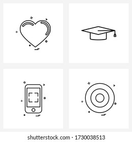 UI Set of 4 Basic Line Icons of heart; ui; romantic; graduation; target Vector Illustration