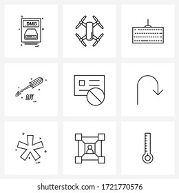 UI Set of 9 Basic Line Icons of mechanical; screw; device; screw driver; input device Vector Illustration