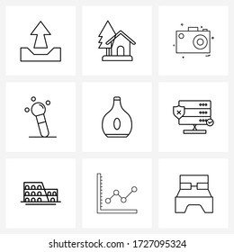 UI Set of 9 Basic Line Icons of shield; meal; photo; food; drink Vector Illustration