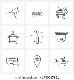 UI Set of 9 Basic Line Icons of screw driver; hardware; truck; towel; cleaning Vector Illustration