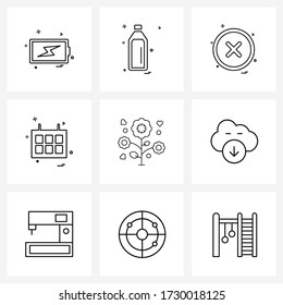 UI Set of 9 Basic Line Icons of download; cloud; button; bouquet; day Vector Illustration