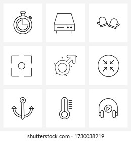 UI Set of 9 Basic Line Icons of women; female; gloves; circle; capture Vector Illustration