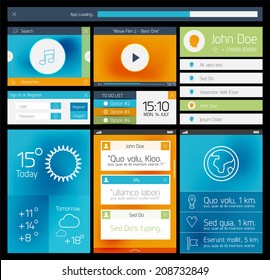 UI set of flat web design elements, icons and buttons for mobile apps and web design