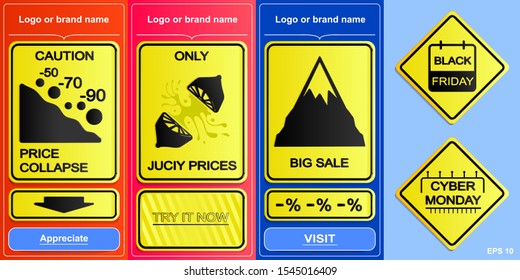 UI set of templates for online sales, internet business. UI set of stylized road signs. For advertising, online business, social networks, web banner, poster, flyer. Black Friday, Cyber Monday.