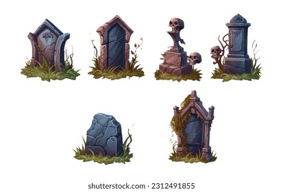 ui set vector illustration of tombstone halloween concept isolated on white background