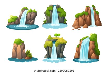 ui set vector illustration of waterfall isolated on white background