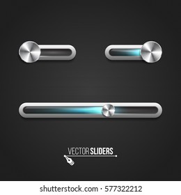 Ui sliders. Metallic design ui elements. Vector illustration.