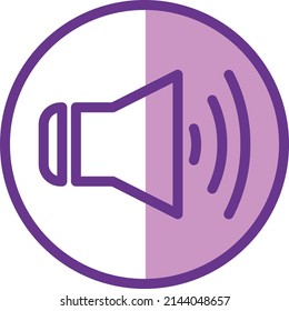UI speaker icon or illustration vector graphic with outline style, rounded, circle, purple. suitable for ui, ux, web, and applications.