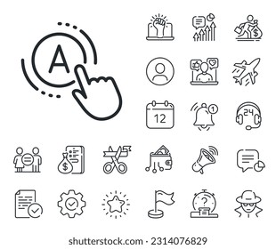 Ui test button sign. Salaryman, gender equality and alert bell outline icons. Ab testing line icon. Ab testing line sign. Spy or profile placeholder icon. Online support, strike. Vector