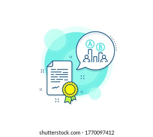 Señal de la gráfica de prueba de Ui. Icono de complejo de certificación. Icono de línea de prueba de Ab. Certificado o documento de diploma. Signo de prueba de Ab. Vector