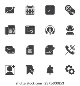 UI, user interface vector icons set, modern solid symbol collection, filled style pictogram pack. Signs, logo illustration. Set includes icons as email message, calendar, clock, notification, bookmark