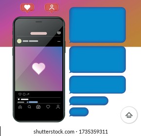 UI and UX Alternative Trendy Concept Vector Mockup on Frameless Smart Phone Screen Isolated on Background. Short message service bubbles with place for text chat text boxes.