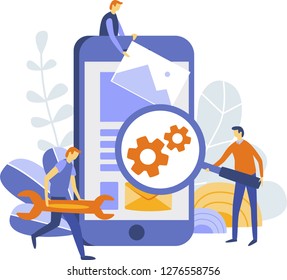 Ui / Ux , App Development, Web Development, Web design Concept with people for web page, banner, presentation. Vector illustration