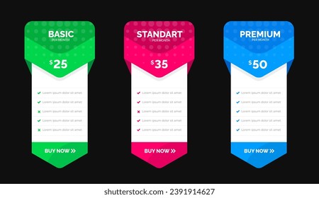 tabla de precios de aplicación UI UX Diseño de suscripción o página web Tabla de precios plantilla de diseño de tabla. El Plan De Productos Ofrece Opciones De Suscripción De Paquete De Precios Comparación Gráfico De Tabla Diseño Infográfico.