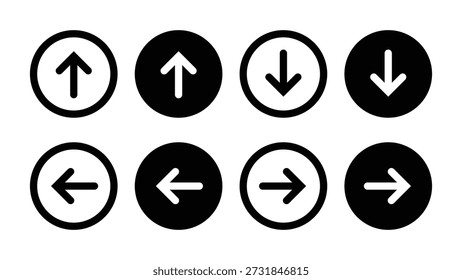 UI UX Iconos de flecha establecidos para arriba abajo izquierda derecha Cursor de navegación en blanco y negro