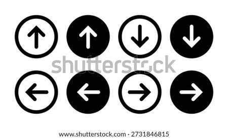 UI UX Arrow Icons Set for Up Down Left Right Navigation Cursor Black and White