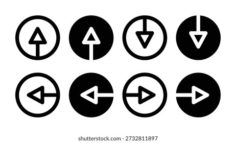 UI UX Arrows Icons Set for Up Down Left Right Navigation Cursor Black and White